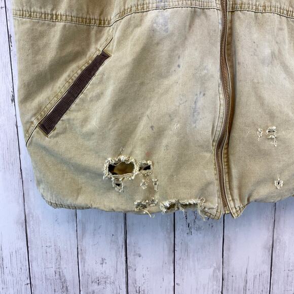 VTG Wrangler Hero Canvas Sherpa Lined Vest Full Zip Pockets Khaki Men's Size XL - Picture 2 of 10